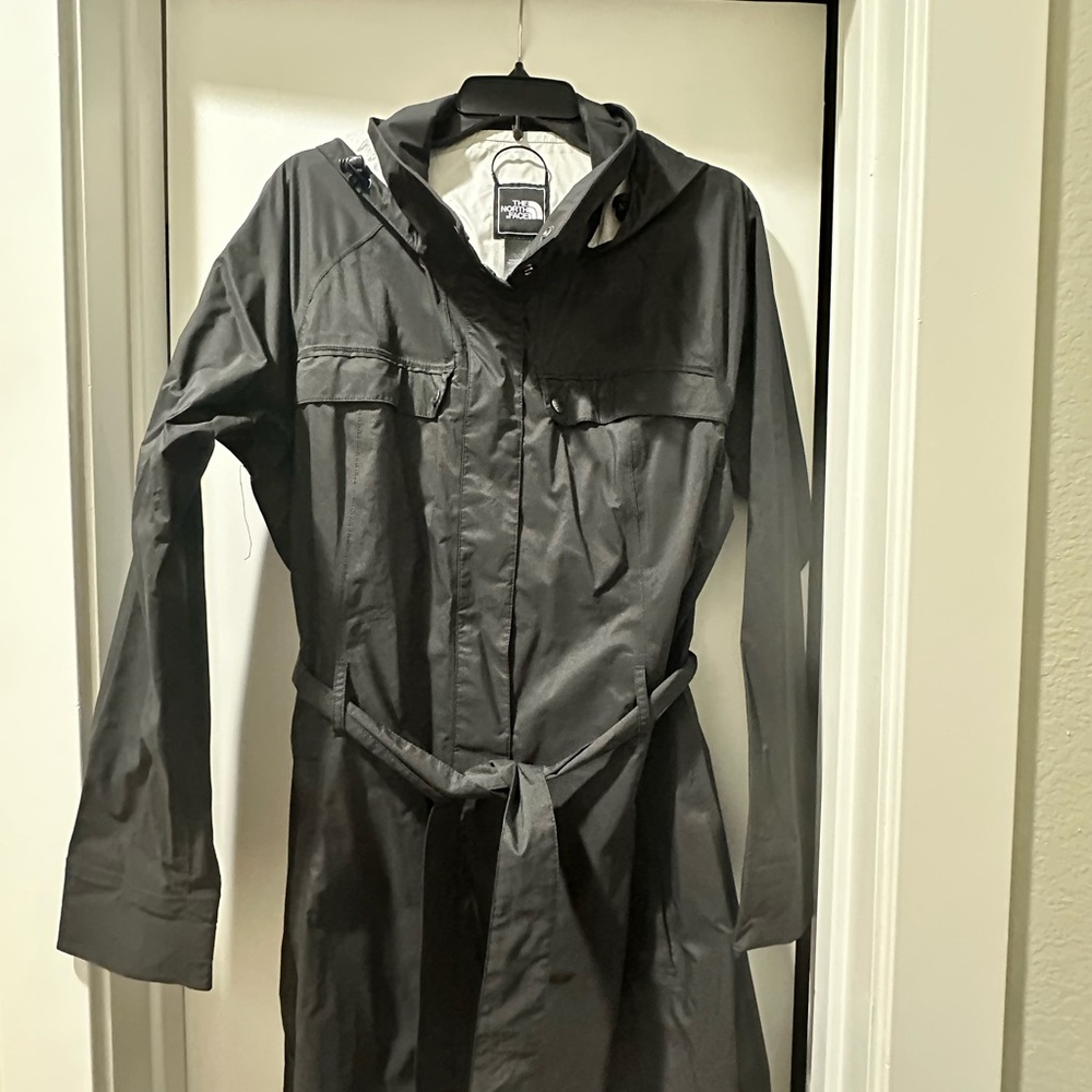 The North Face Women's Black Hooded Trench Coat with Belt